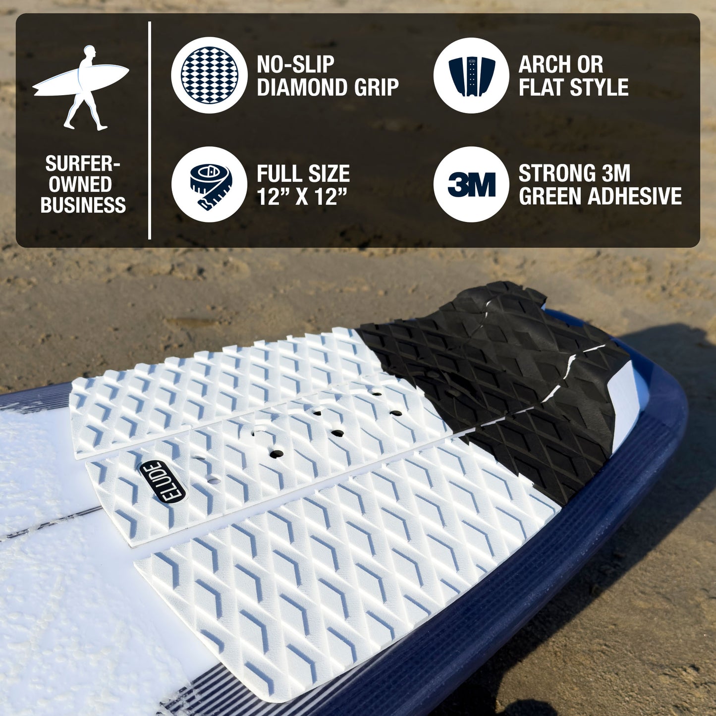 Surfboard traction pad features