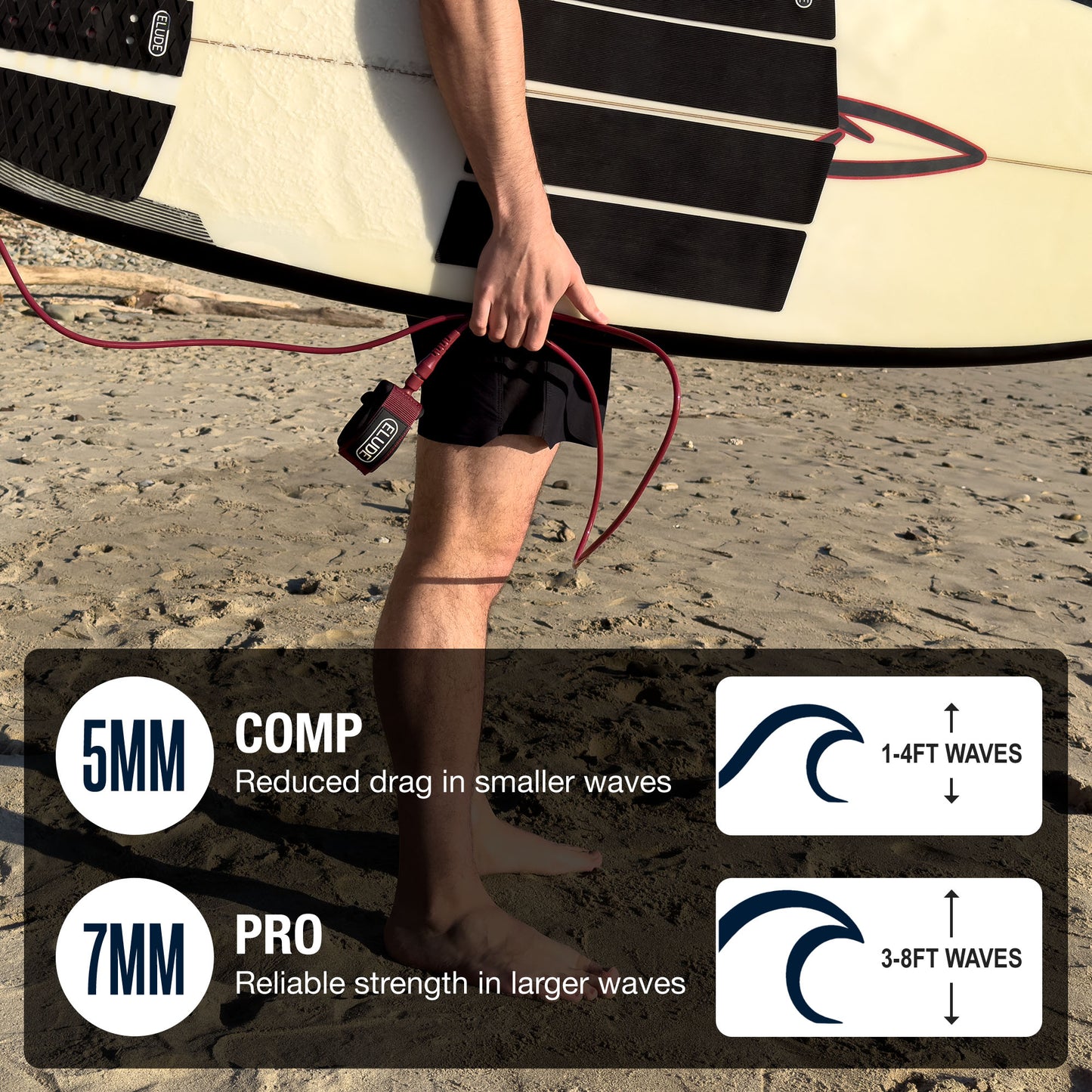 Surfboard leash comp 5mm and pro 7mm styles