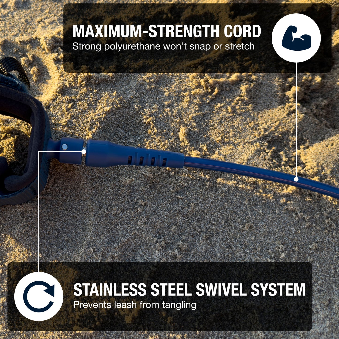 Surfboard leash stainless steel swivel system