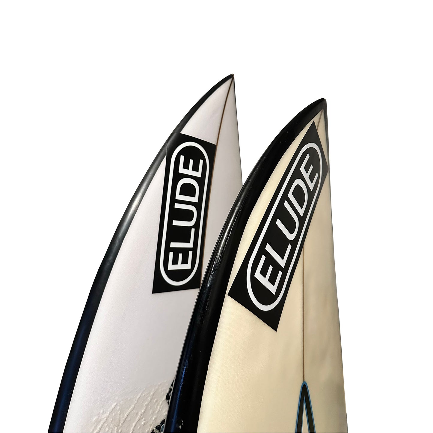 Logo stickers on surfboards