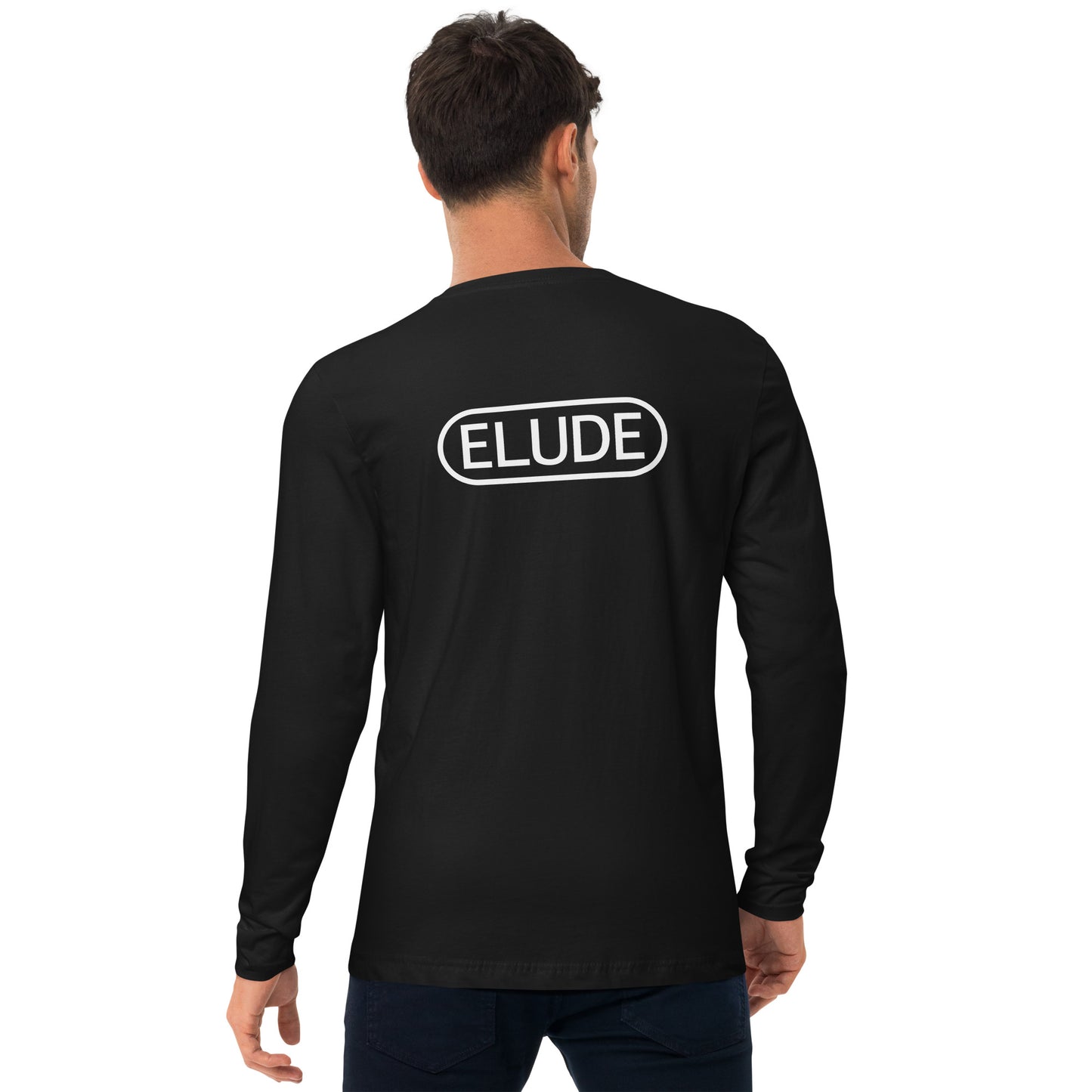 Person wearing long sleeve t-shirt back view black
