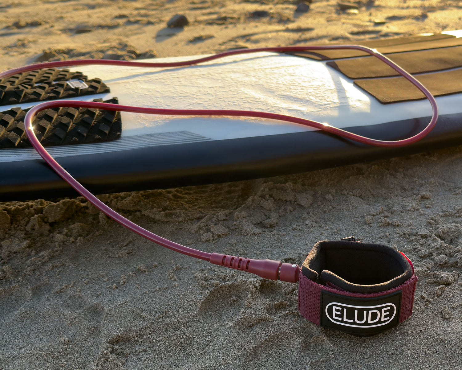 Surfboard leash at beach