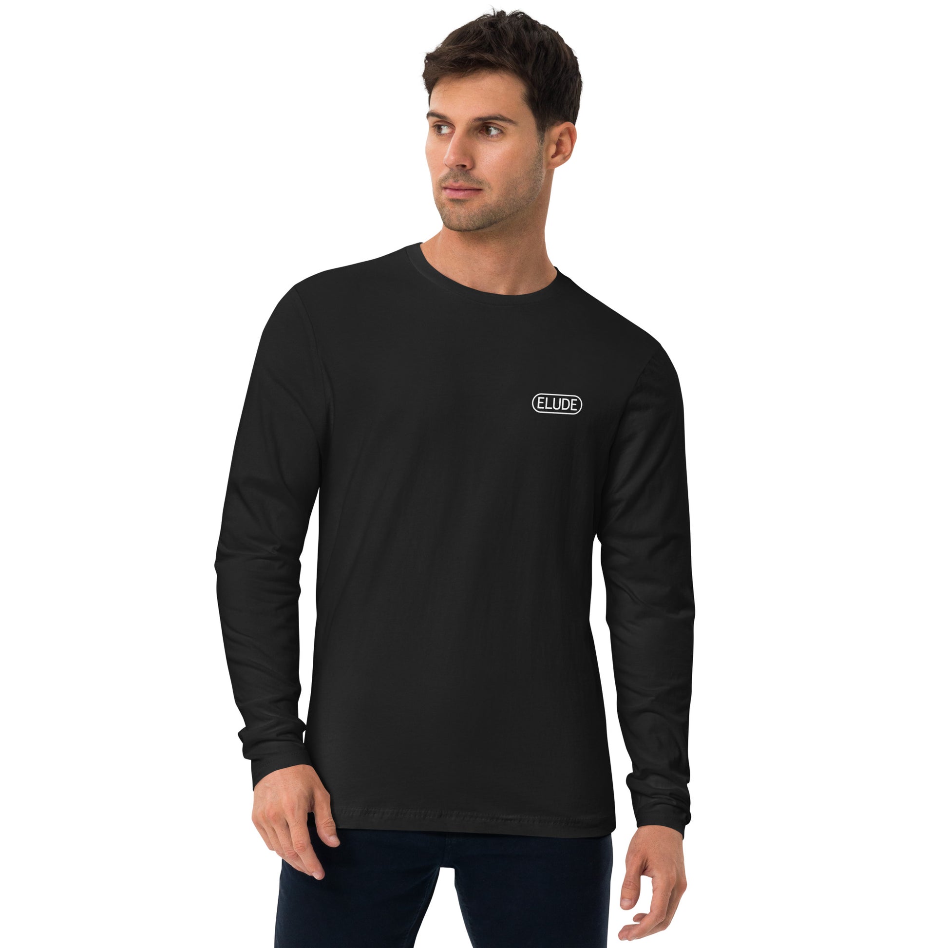 Person wearing long sleeve t-shirt front view black